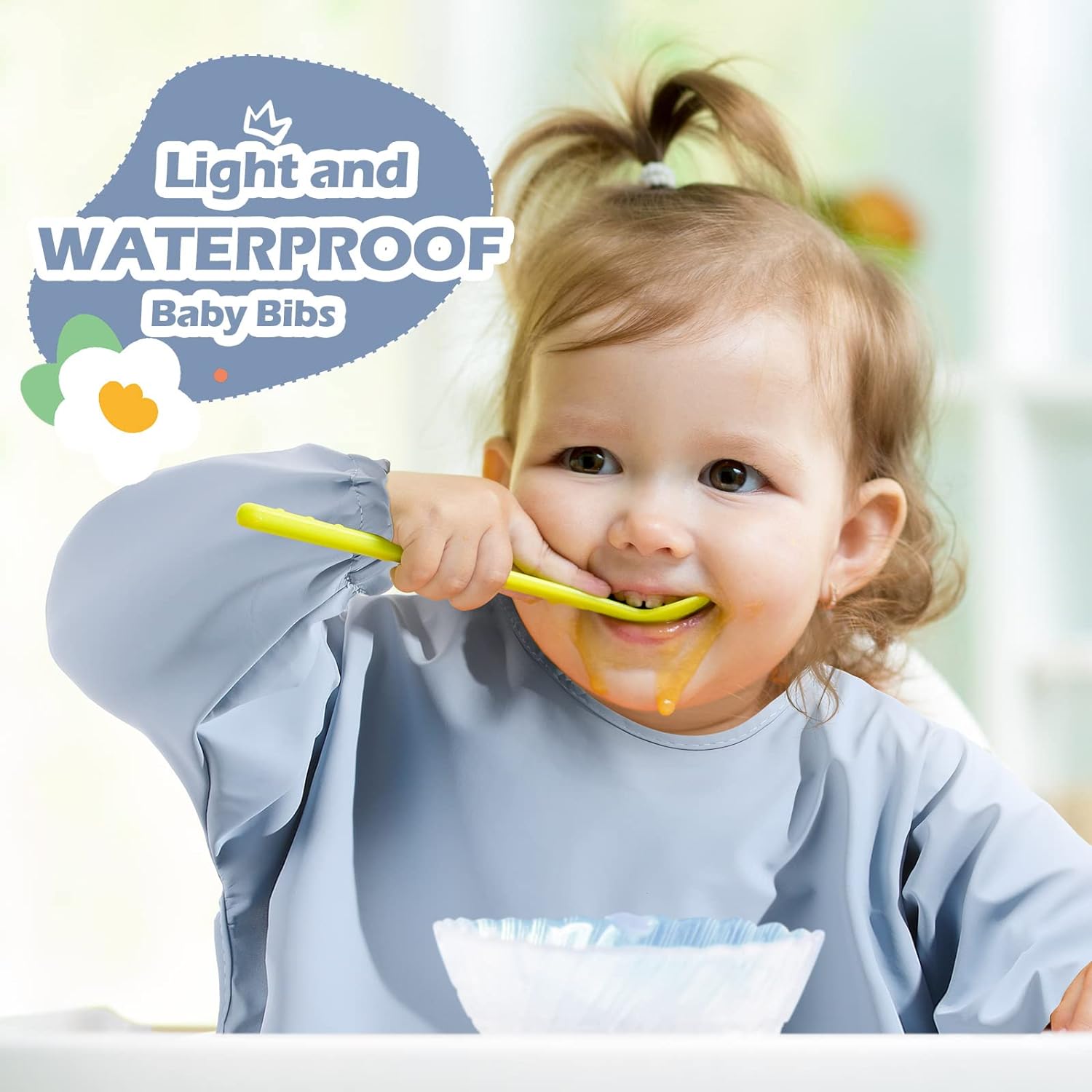 4 Pack Long Sleeve Baby Bibs Waterproof Long Sleeved Bib Baby Eating Smock Bib Feeding Baby Bib with Sleeves Baby Shirt Bib with Food Catcher Soft Art Smock Bibs for Babies Toddlers 6-36 Months - Image 6